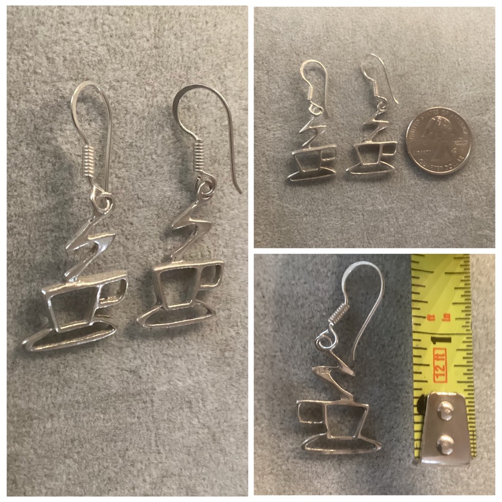 🪻 Vintage Sterling Silver Coffee Cup Dangle Earrings Stamped 925